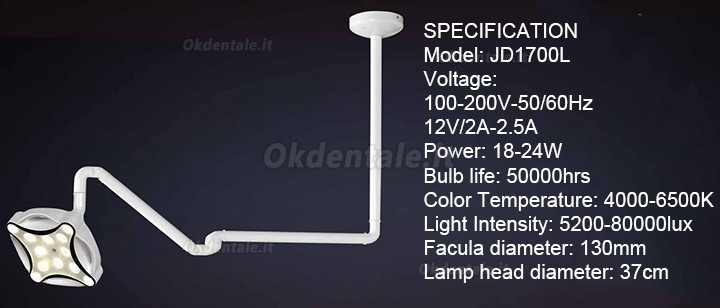 Micare JD1700L Lampada scialitica odontoiatrico lampada senza ombre montato a soffitto